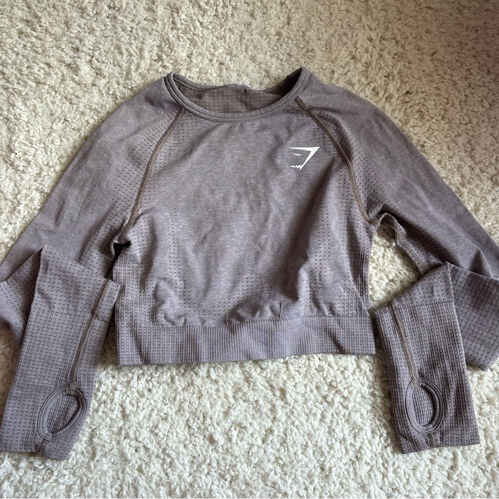 Gymshark Taupe Seamless Long Sleeve Crop Top